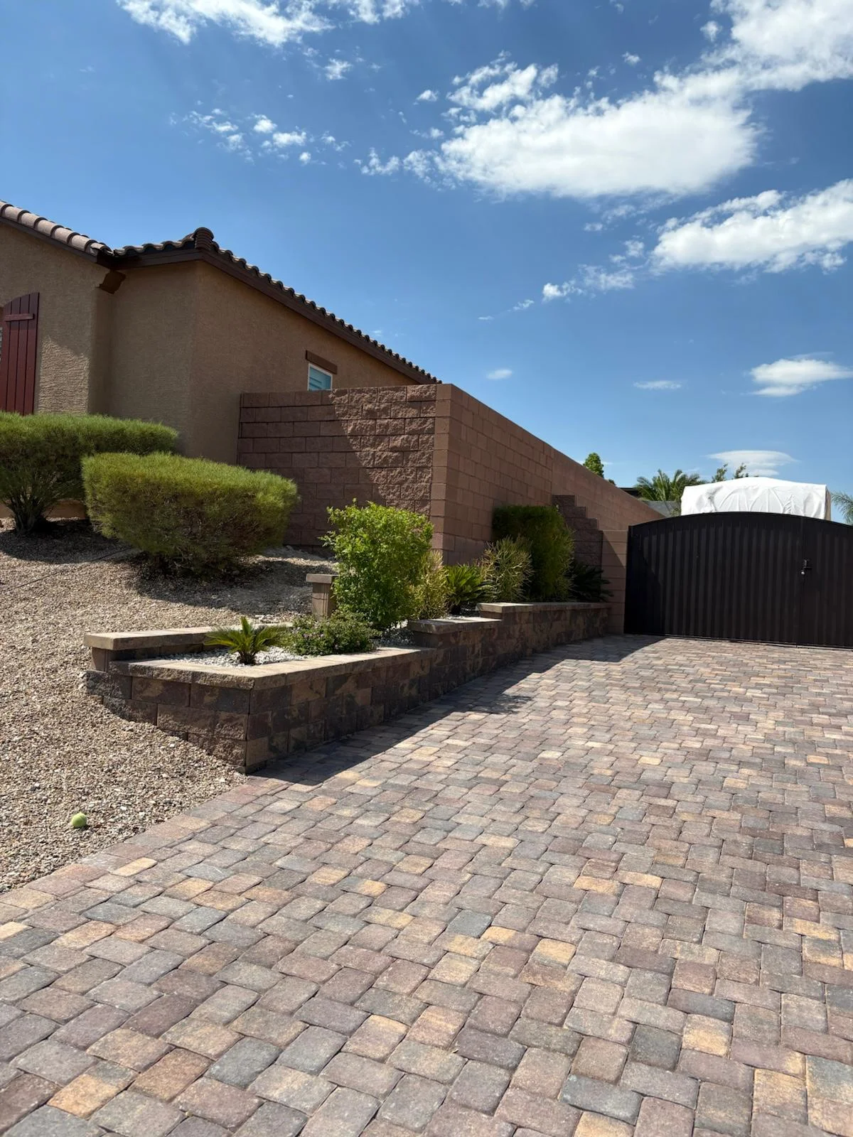 Paver driveway and block wall installation in Las Vegas, NV
